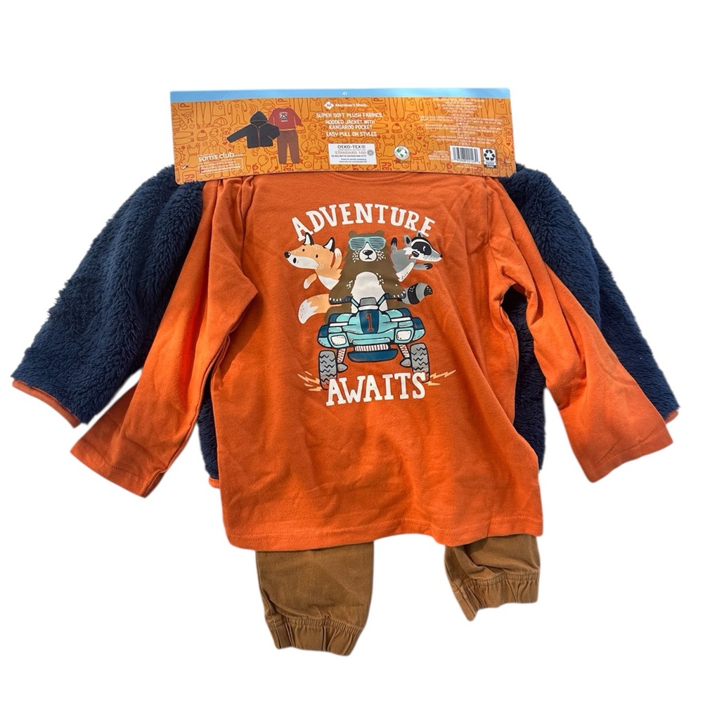 Member’s Mark Cozy Jacket Set 3 Piece Coat Pants Shirt Blue Orange Size 4T NEW